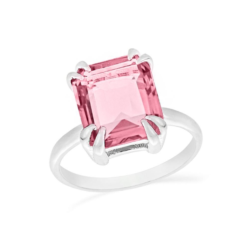 anel de prata pedra retangular rosa