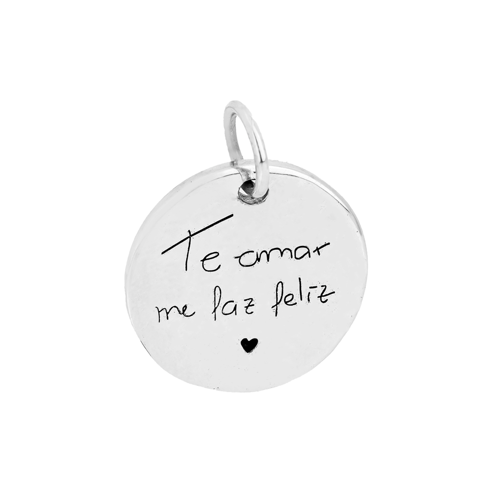 Pingente de prata placa redonda personalizavel 2