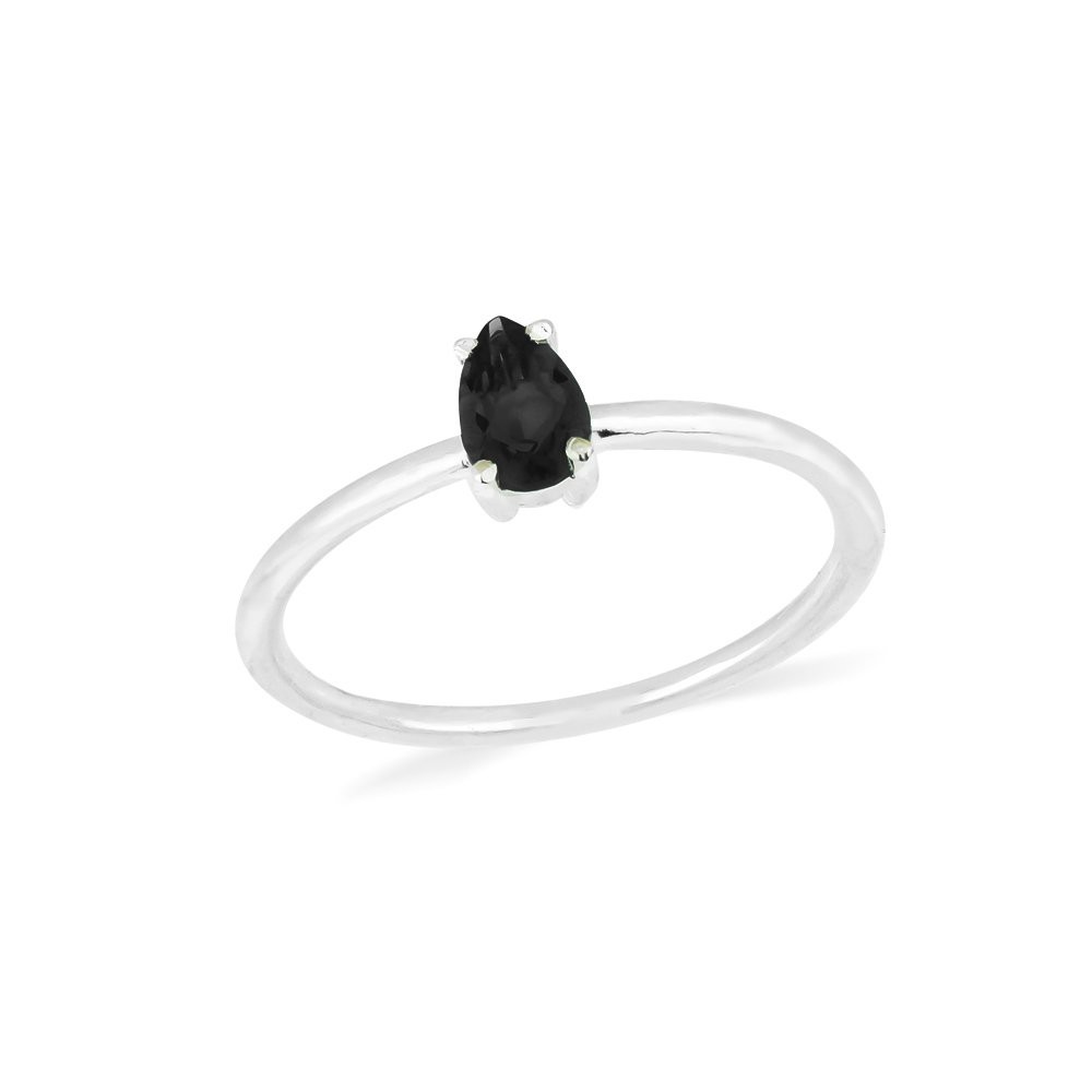 Anel de prata pedra gota preto aro liso