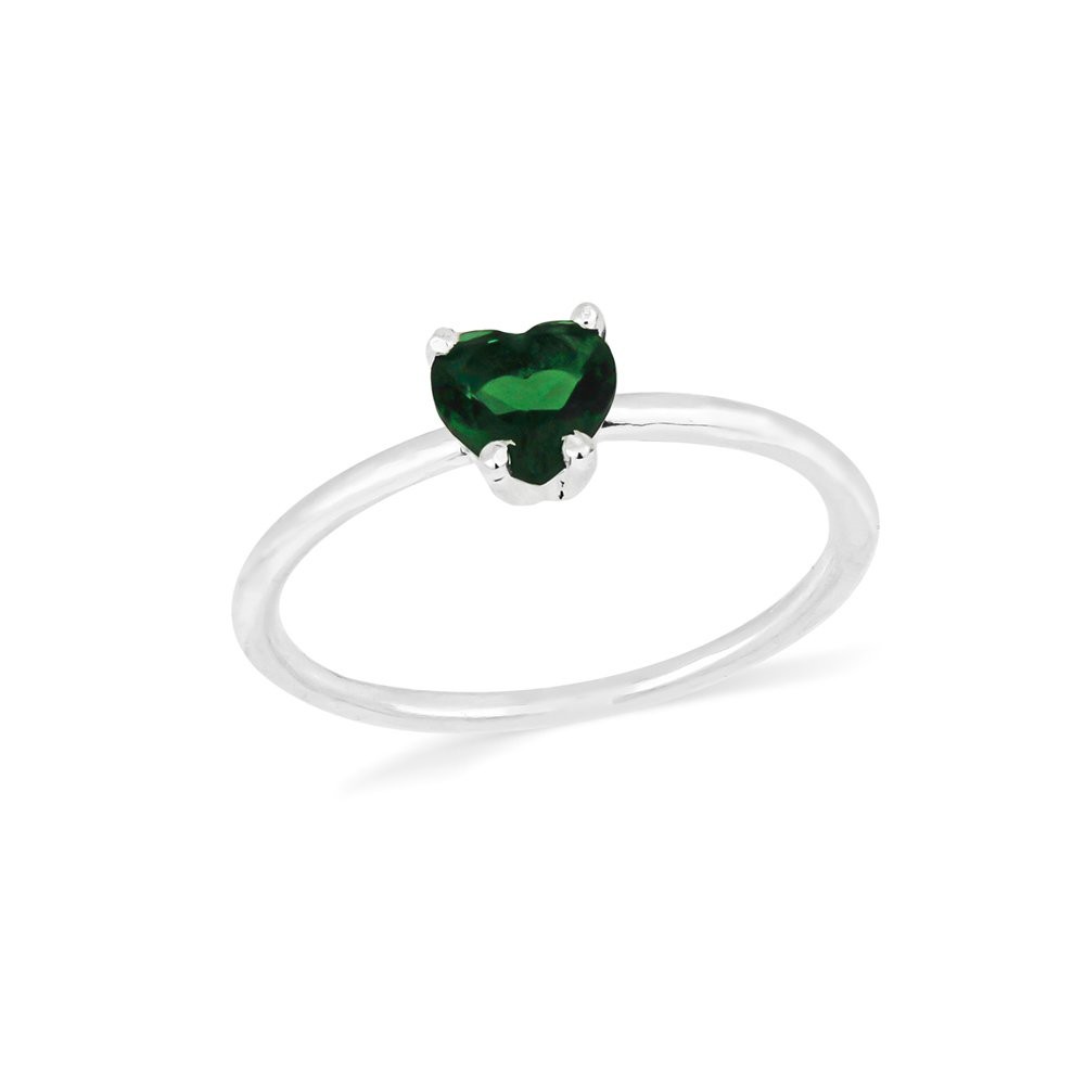Anel de prata pedra coração verde aro liso