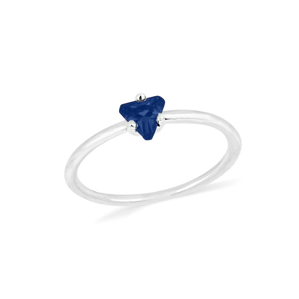 Anel de prata pedra triangulo azul aro liso