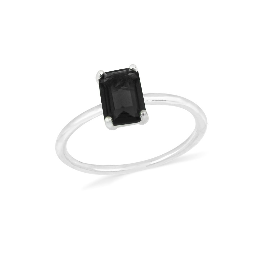 Anel de prata pedra retangular preto aro liso